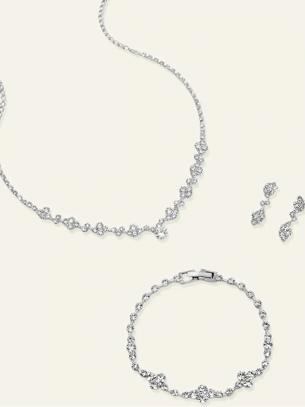 Classic Silver Crystal Necklace, Bracelet & Earrings Set - Silver